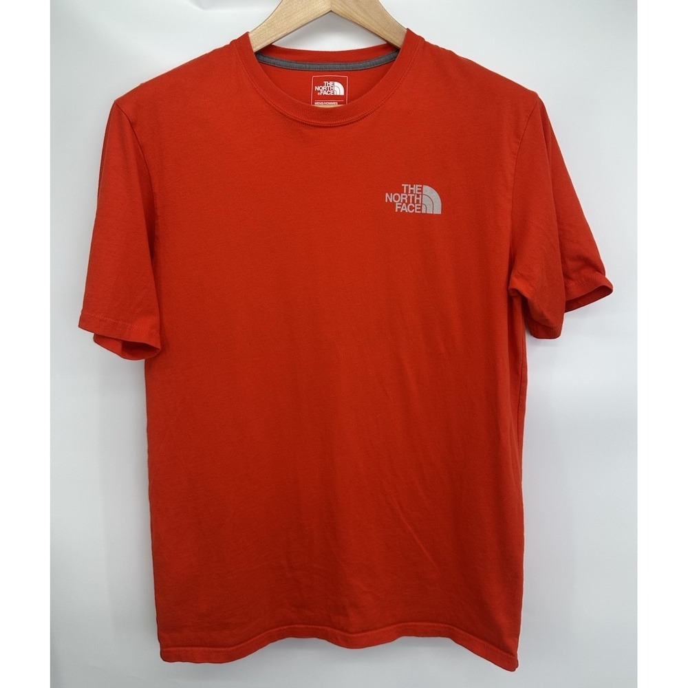 The North Face Shirt Men's M Orange Red Graphic Logo Standard Fit Short Sleeve